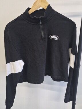 Puma Black Cropped Quarter-Zip with White Sleeve Panels